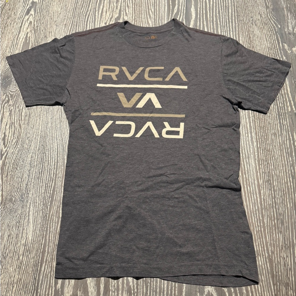 RVCA Men's Charcoal and Gold Graphic Tee